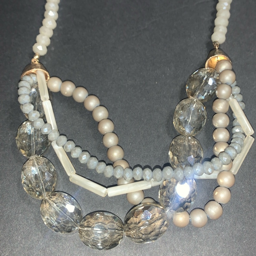 Gray & Neutral Faceted stones , glass and wood necklace .. BEAUTIFUL!!